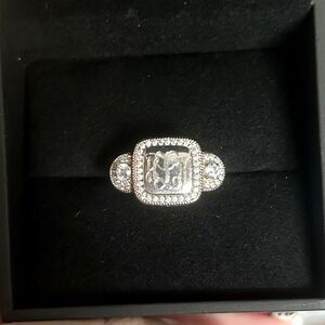 MarleyLilly Monogrammed Sterling Silver Paved Ring